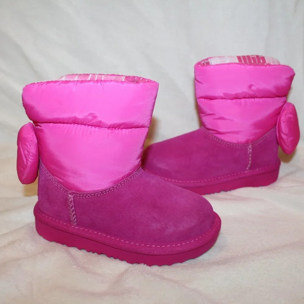 NIB UGG BAILEY BOW SUEDE PUFFER SHEARLING‎ LINGED WINTER SNOW BOOTS PINK